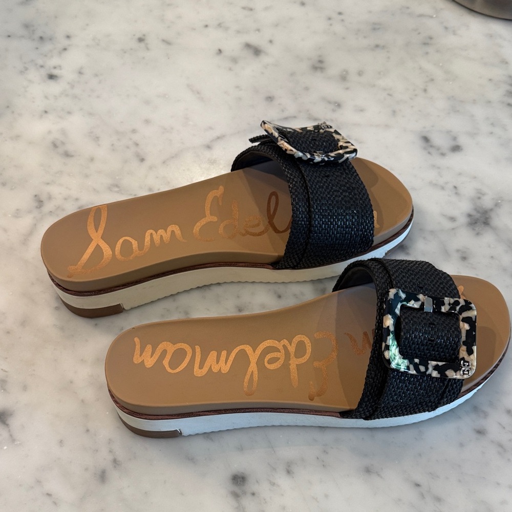 Sam Edelman Black and Tan Buckle Sandals